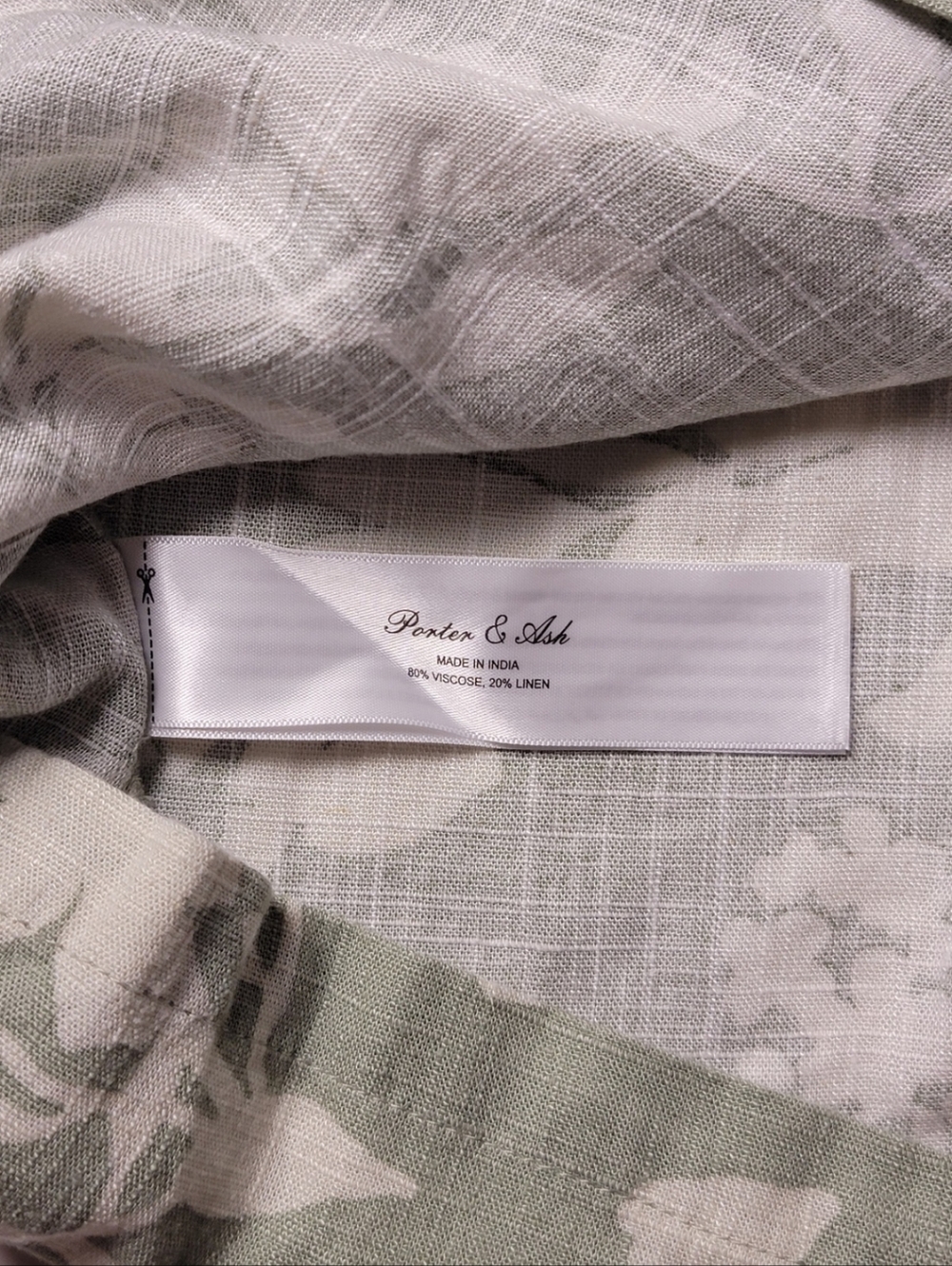 Porter & Ash Sage Green & Cream Floral Linen Blend Camp Shirt L​ - Picture 5 of 6